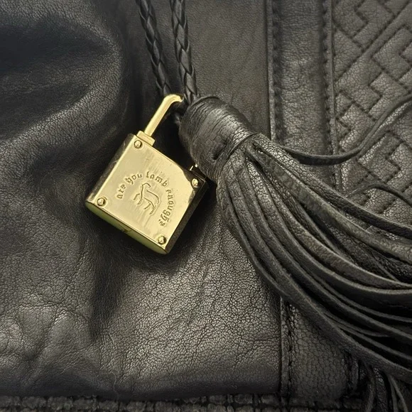 Vintage Y2K L.A.M.B Gwen Stefani Black Leather Purse Shoulder Handbag Lock Charm - Picture 6 of 16